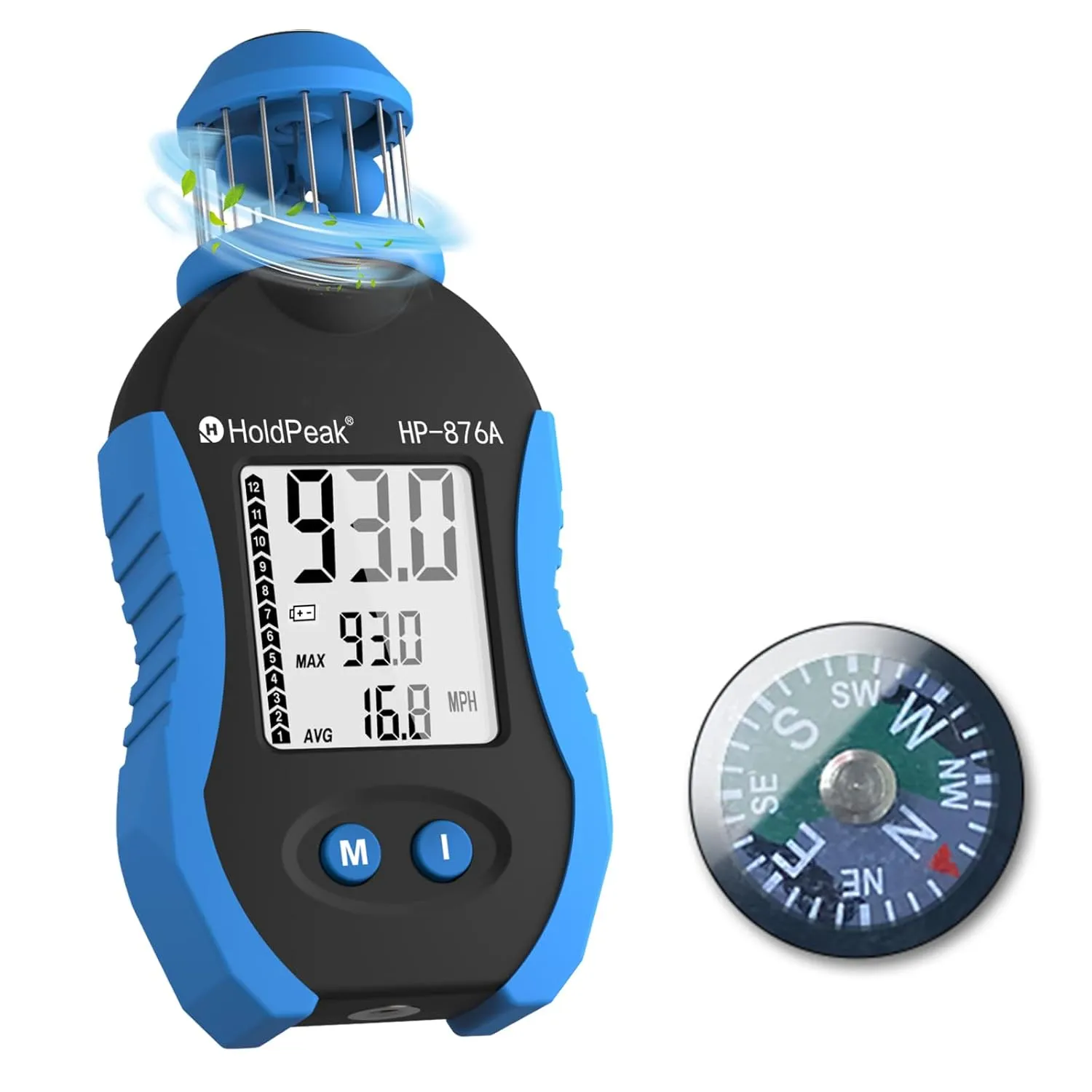 HOLDPEAK Handheld Cup Anemometer, 93MPH Digital Air Wind Speed Meter with Compass, Wind Measuring Device Gauge for Outdoor Sailing Drone Flying Shooting HVAC