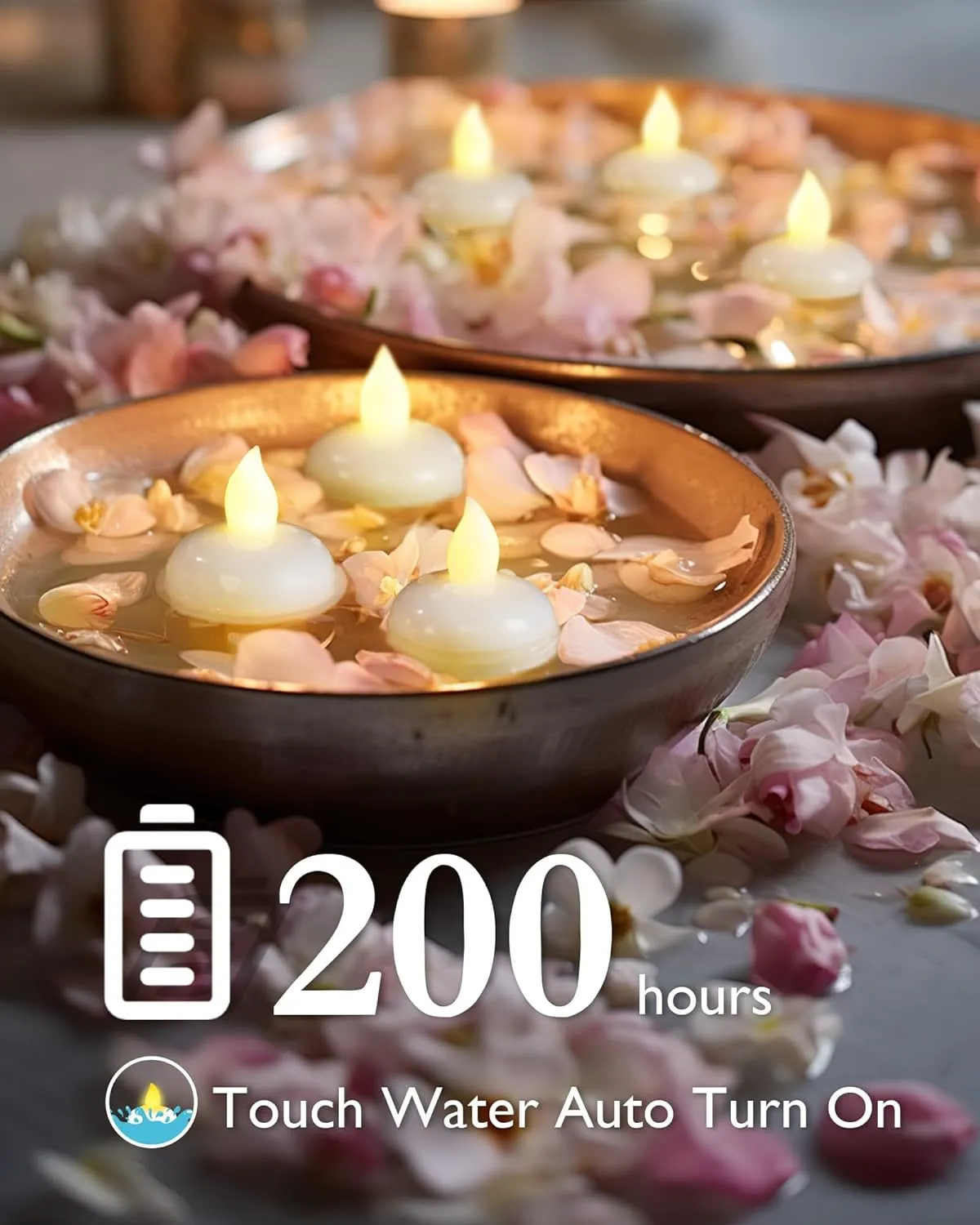 Homemory 24 Pack Waterproof Flameless Floating Tealights, Warm White Battery Flickering LED Tea Lights Candles - Wedding, Party, Centerpiece, Pool & SPA