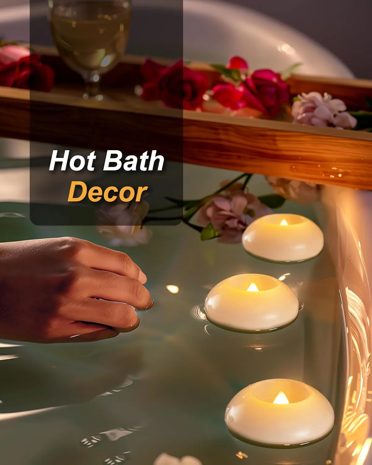 Homemory 3 Inch Flameless Floating Candles, White Real Wax, 100  Hour, Battery Flickering Waterproof Tealights-Wedding Centerpiece, Engagement, Dinner Parties, Beach Parties, Home Decor, Set of 12
