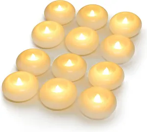 Homemory 3 Inch Flameless Floating Candles, White Real Wax, 100  Hour, Battery Flickering Waterproof Tealights-Wedding Centerpiece, Engagement, Dinner Parties, Beach Parties, Home Decor, Set of 12