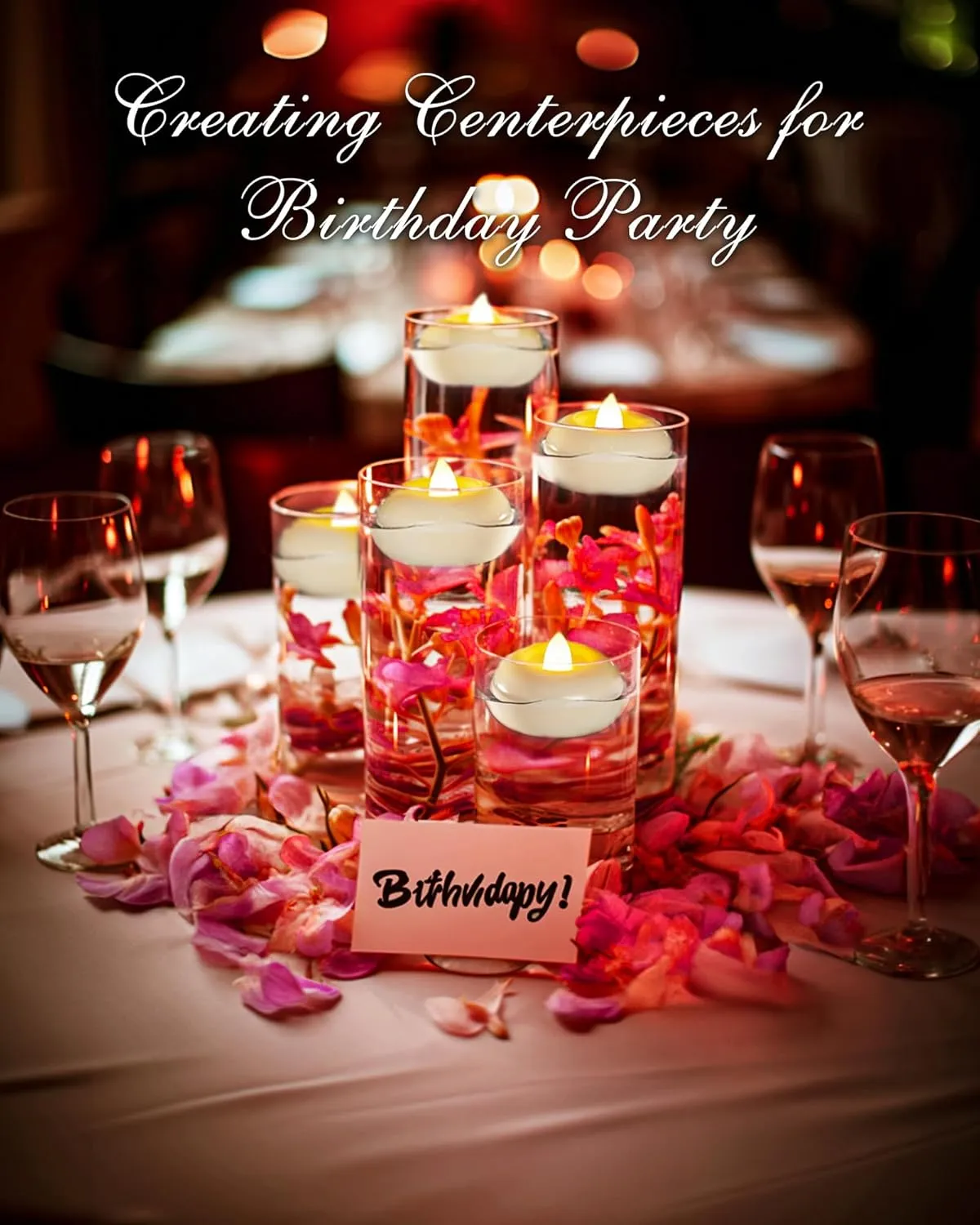 Homemory 48Pack 2” Flameless Led Floating Candles, 200 Hour Plastic Battery Operated Flickering Waterproof Tealights for Cylinder Vases, Centerpieces at Wedding, Party, Pool, Holiday (White Base)