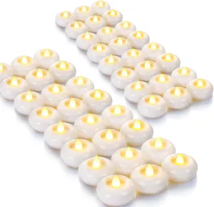 Homemory 48Pack 2” Flameless Led Floating Candles, 200 Hour Plastic Battery Operated Flickering Waterproof Tealights for Cylinder Vases, Centerpieces at Wedding, Party, Pool, Holiday (White Base)