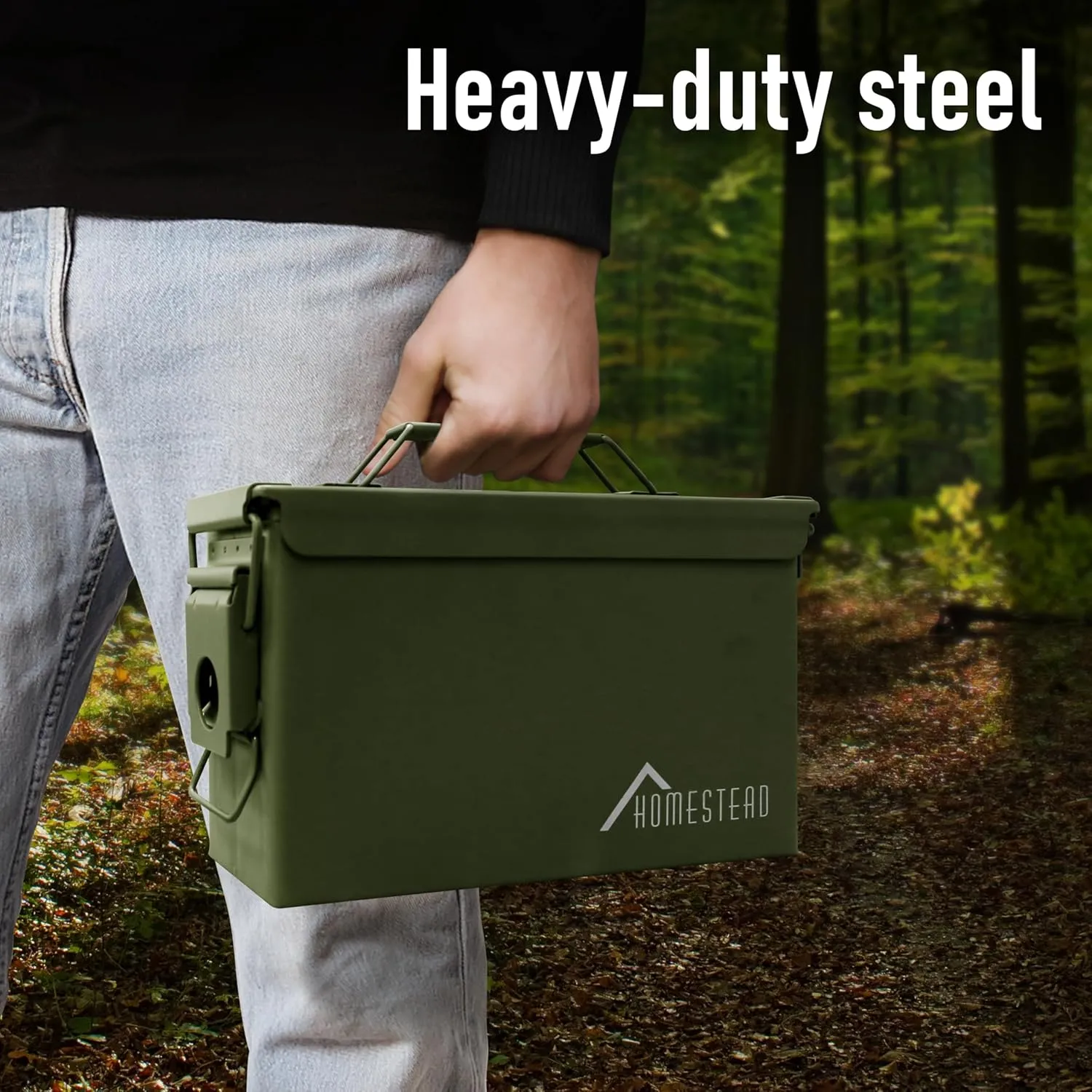 HOMESTEAD 30 Cal Metal Ammo Cans – 4-Pack M19A1 Military Steel Storage Boxes, Airtight & Water-Resistant Containers for Ammunition or Tools, Green Color