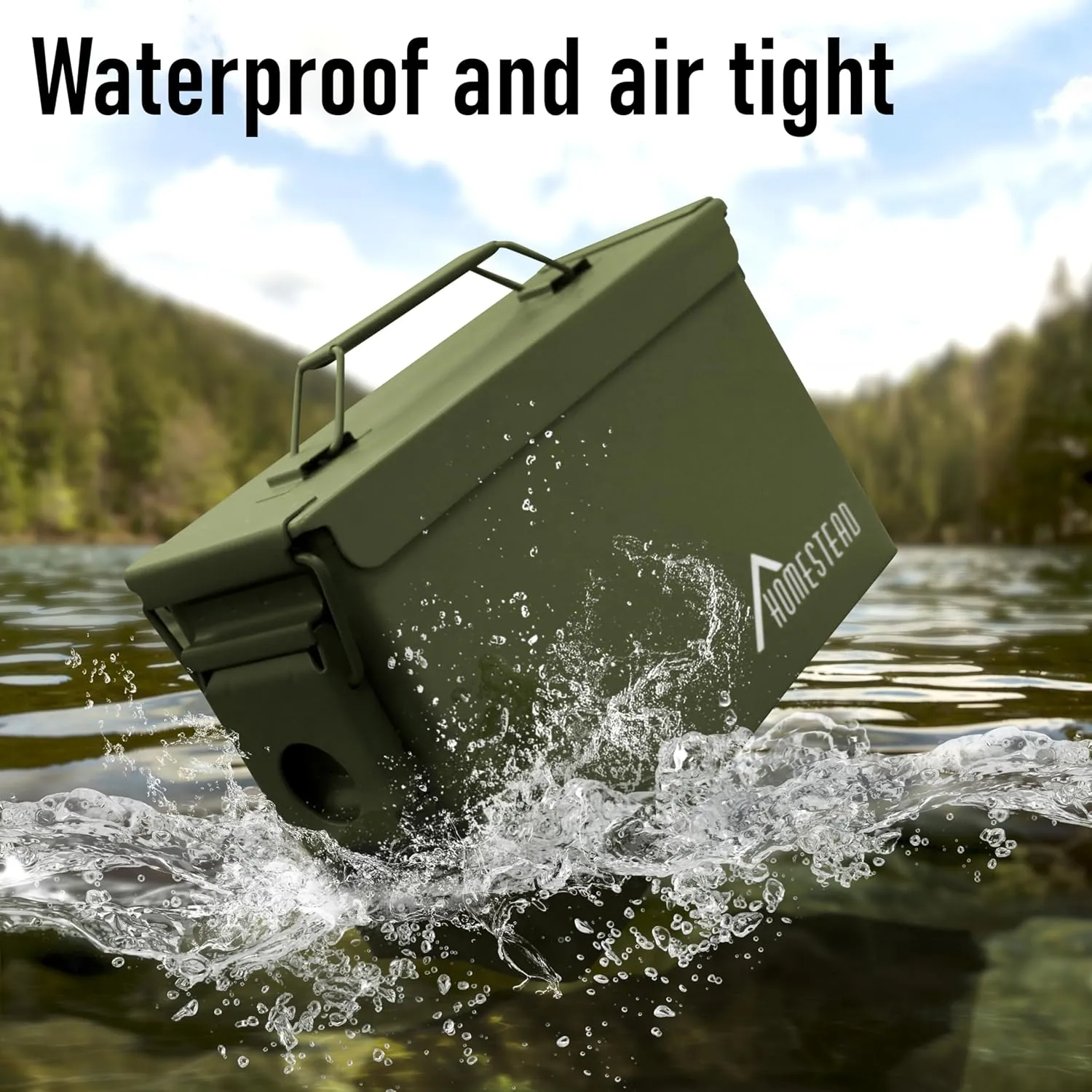 HOMESTEAD 30 Cal Metal Ammo Cans – 4-Pack M19A1 Military Steel Storage Boxes, Airtight & Water-Resistant Containers for Ammunition or Tools, Green Color