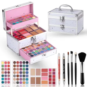 Hot Sugar Makeup Kit for Teen Girls, Kids Makeup Set for Girls Includes Eyeshadow, Lip Gloss, Blush, Highlighter, Bronzer, Lip Pencil, Eye Pencil, Brush and Makeup Box (WHITE)