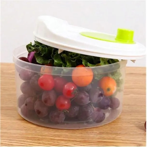 Household Vegetable Salad Dehydrator Kitchen Vegetable Washing Shaking & Drying Device, Double Layer Drain Basket, standered, Green/white