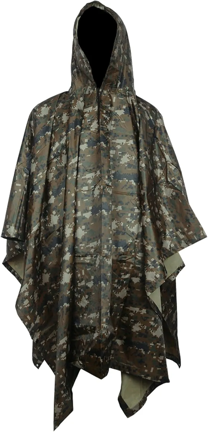 HOW'ON Mens Rain Poncho Waterproof Poncho Hooded Poncho Emergency Raincoat