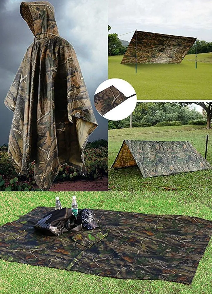 HOW'ON Mens Rain Poncho Waterproof Poncho Hooded Poncho Emergency Raincoat