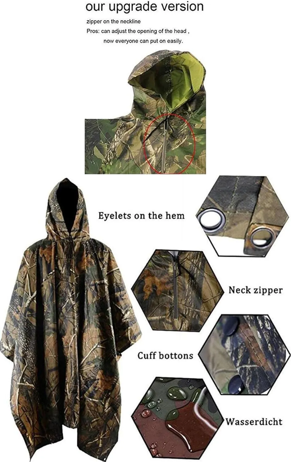 HOW'ON Mens Rain Poncho Waterproof Poncho Hooded Poncho Emergency Raincoat