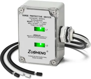 HVAC Surge Protector, Zuomeng 120/240VAC Universal Air Conditioner Surge Protective Device with 20kA Surge Absorption, Dual LED Indicators, 3 Type of Protection to Protect HVAC Systems