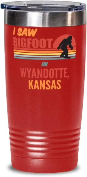 I Saw Bigfoot In Wyandotte Kansas Coffee Tumbler 20oz, Red