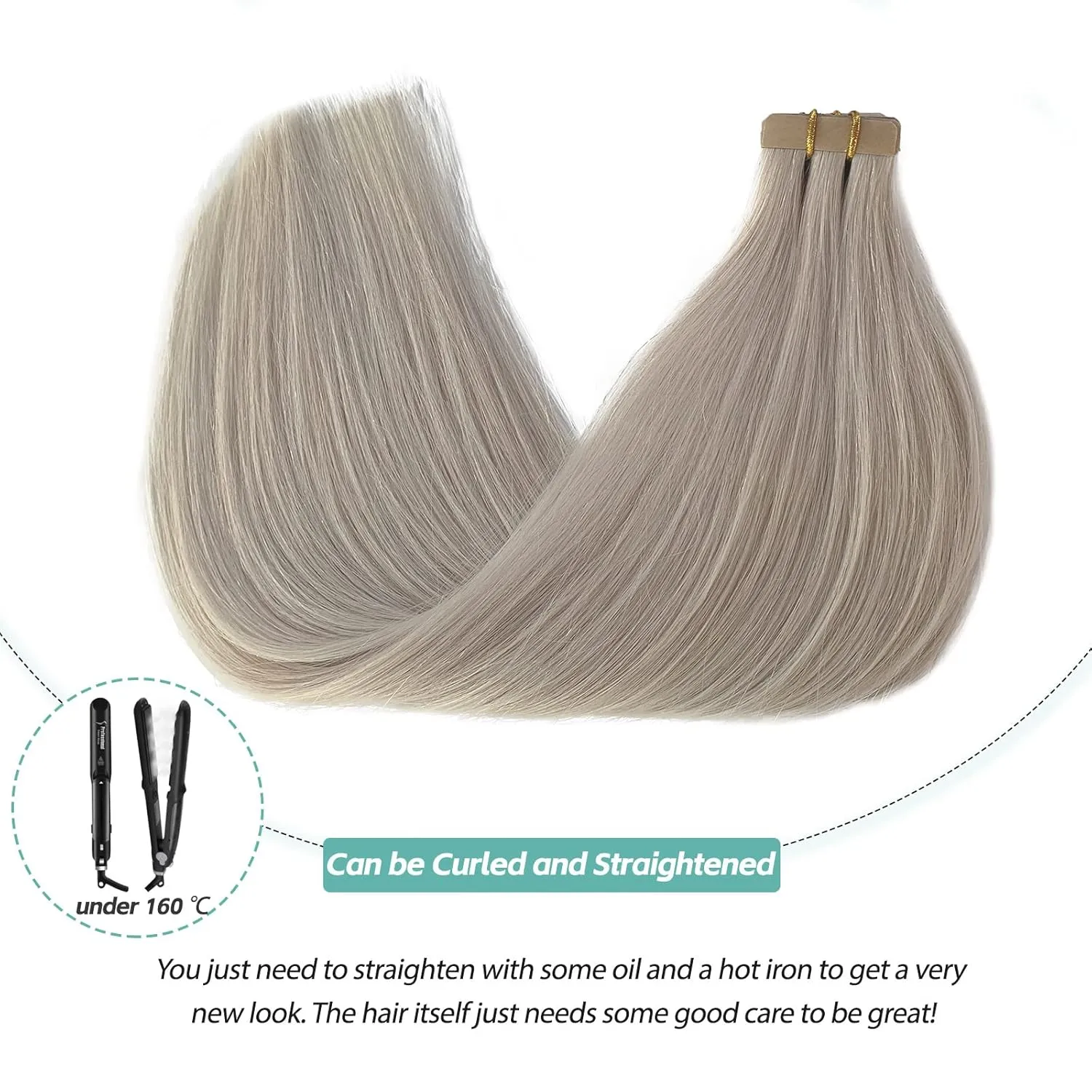 Ice Blonde Tape in Hair Extensions Human Hair for White/Black Women, Double Sided 50grams Tape in Icy Blonde Remy Hair Extensions with Thick Ends 14 Inch 20 Pieces