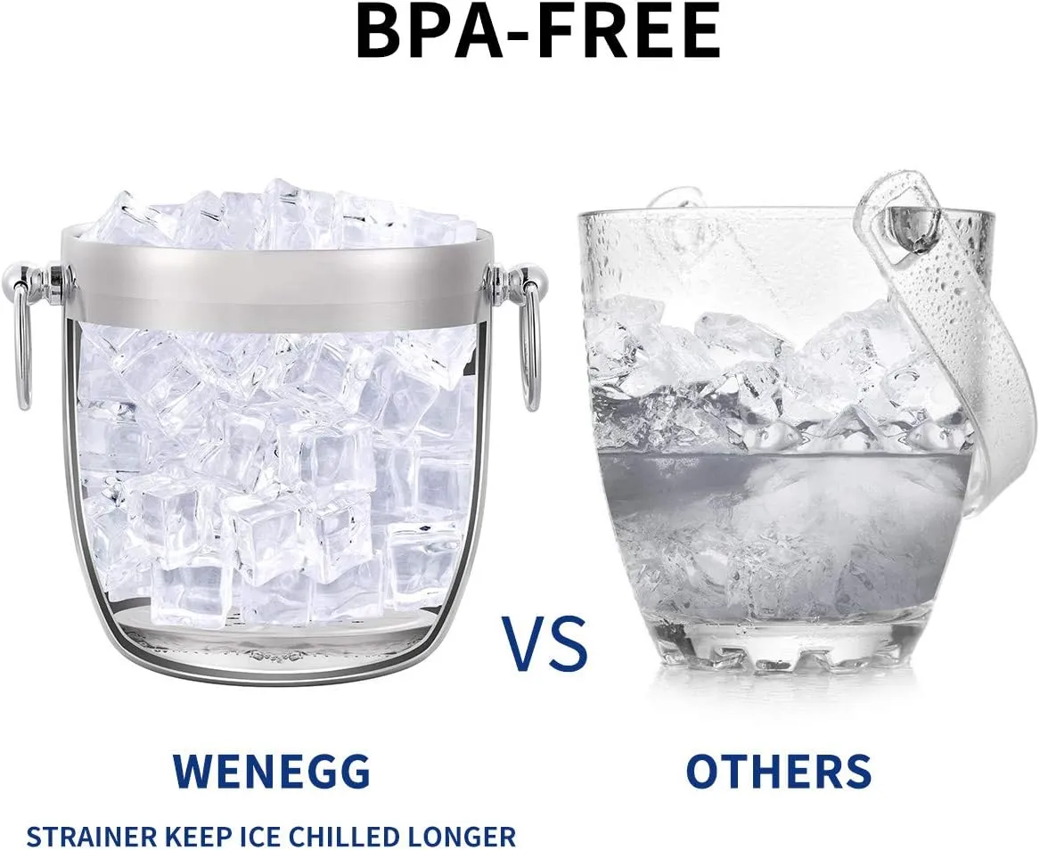 Ice Bucket with Lid, Scoop, Tongs and Strainer - Well Made Insulated Stainless Steel Keep Ice Frozen Longer - Ideal for Cocktail Bar, Parties, Chilling Wine, Champagne - 3 Liter (Stainless Steel)