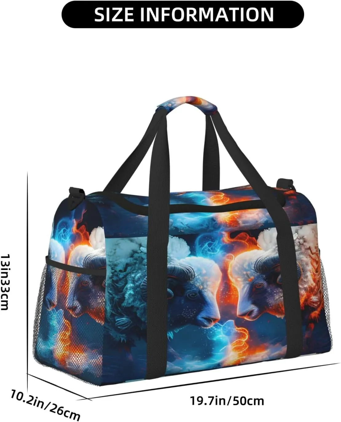 Ice Fire Sheep Travel Duffel Bag Large Foldable Waterproof Overnight Bag For Beach Swim Bags Pool Sports Gym