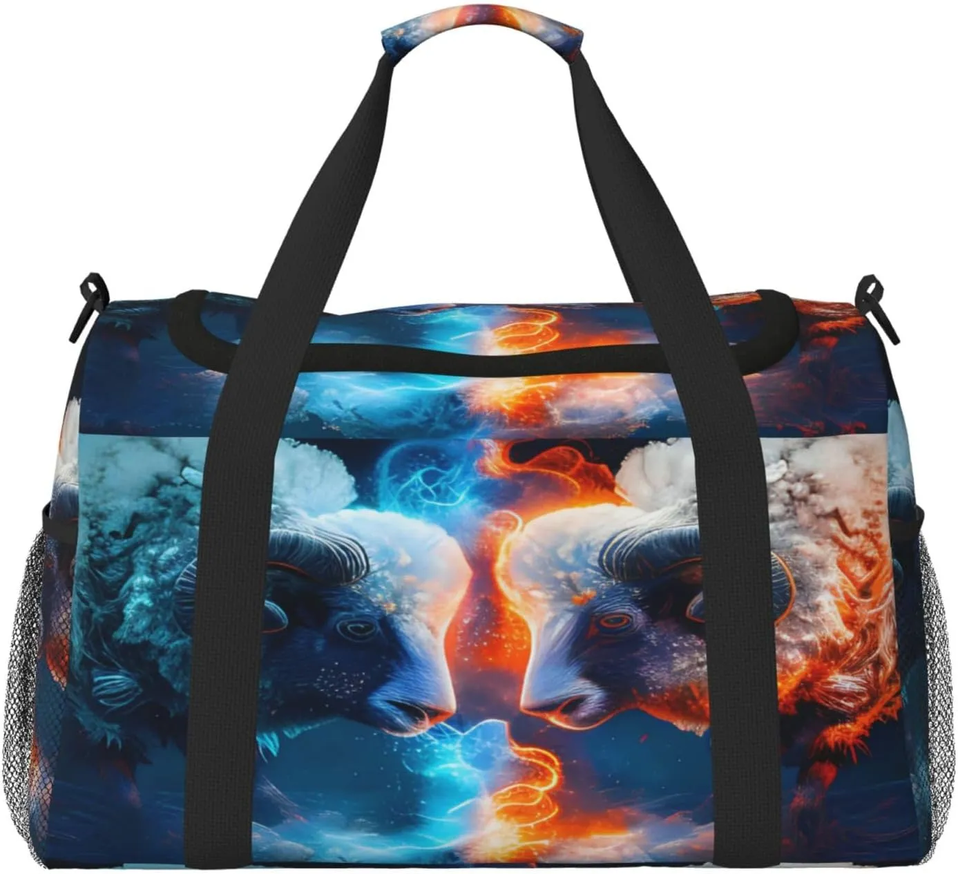 Ice Fire Sheep Travel Duffel Bag Large Foldable Waterproof Overnight Bag For Beach Swim Bags Pool Sports Gym
