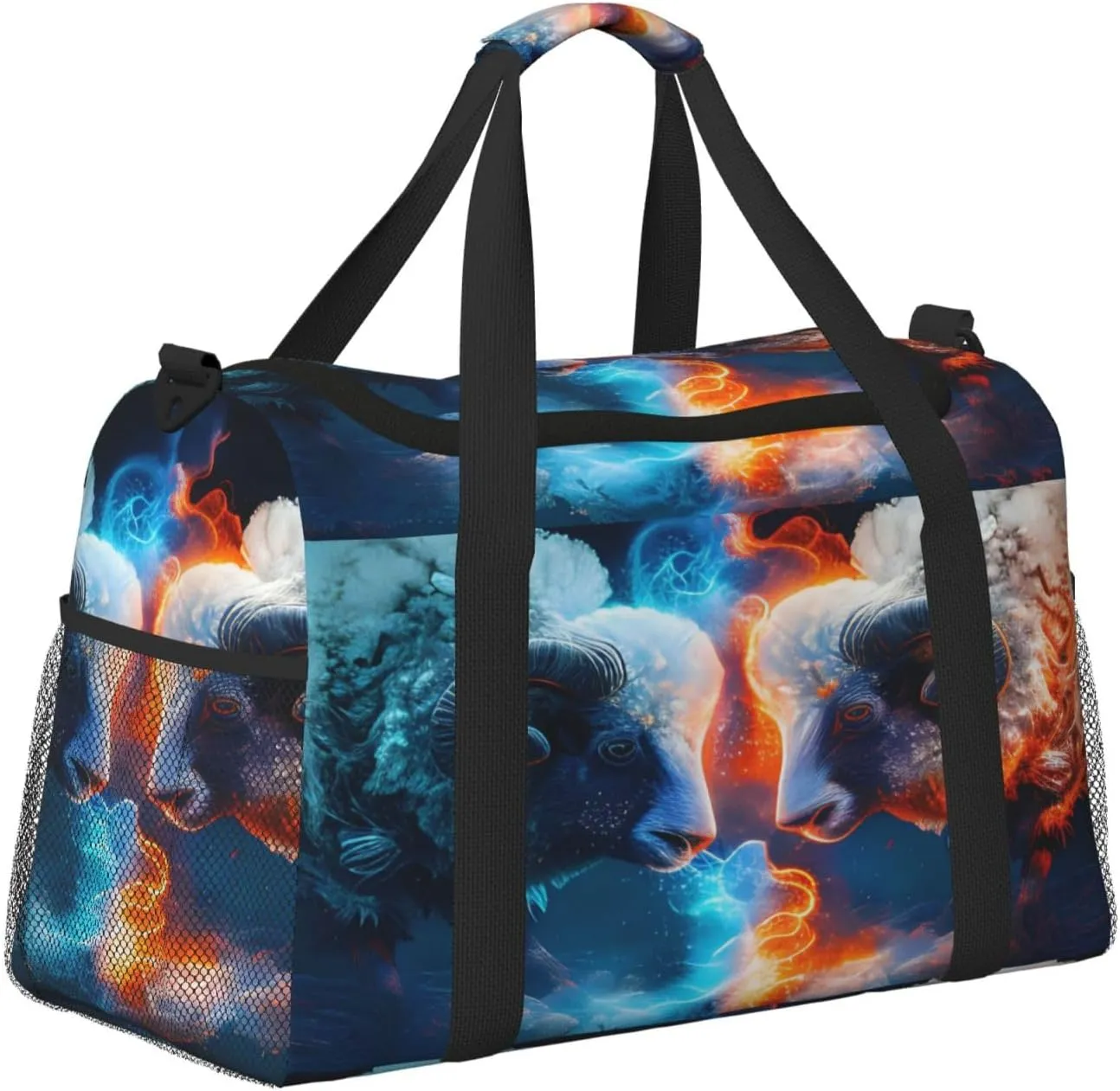 Ice Fire Sheep Travel Duffel Bag Large Foldable Waterproof Overnight Bag For Beach Swim Bags Pool Sports Gym