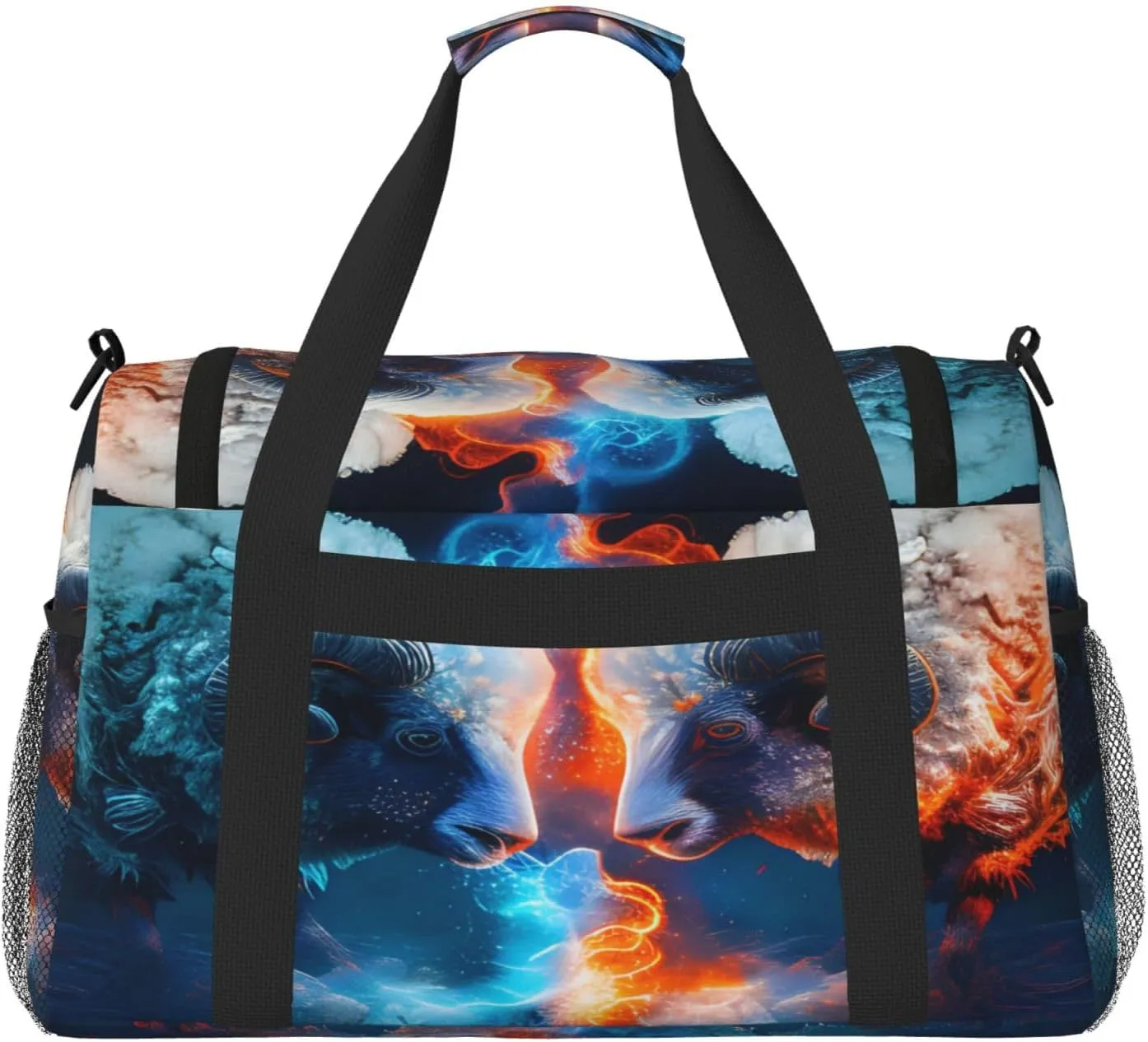 Ice Fire Sheep Travel Duffel Bag Large Foldable Waterproof Overnight Bag For Beach Swim Bags Pool Sports Gym