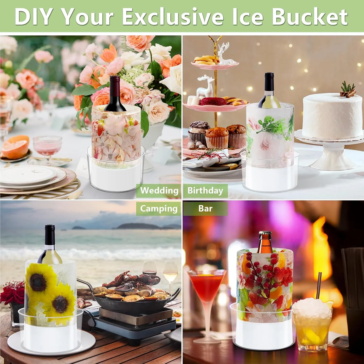 Ice Mold Wine Bottle Chiller,DIY Acrylic Ice Bucket for Cocktail Bar Party Wedding Festival Halloween Chirstmas Holiday Champagne Wine Whisky Beer Drink for Any Theme or Season,1 Pack