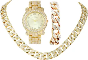 Ice on Blast! Bling'ed Out Hip Hop Rolly Looks w/Ice on Watch & Jewelry -Your Choice of Matching Zig Zag Bling'ed Out Necklace Set or Necklace & Bracelet Set - ZZ Sets