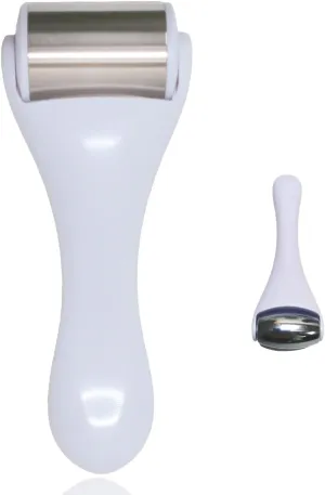 Ice Roller & Massager for Face & Eyes - Stainless Steel, 2 Pcs, Pain Relief, Dark Circles, Migraine (White)