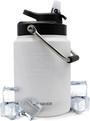 Ice Shaker Insulated Stainless Steel Half Gallon Water Jug | 64 oz, White | Stays Cold for 60  Hours | Multi-purpose lid | Odor-Free Outdoor Water Jug for Sports, Camping, Hiking, Working Out