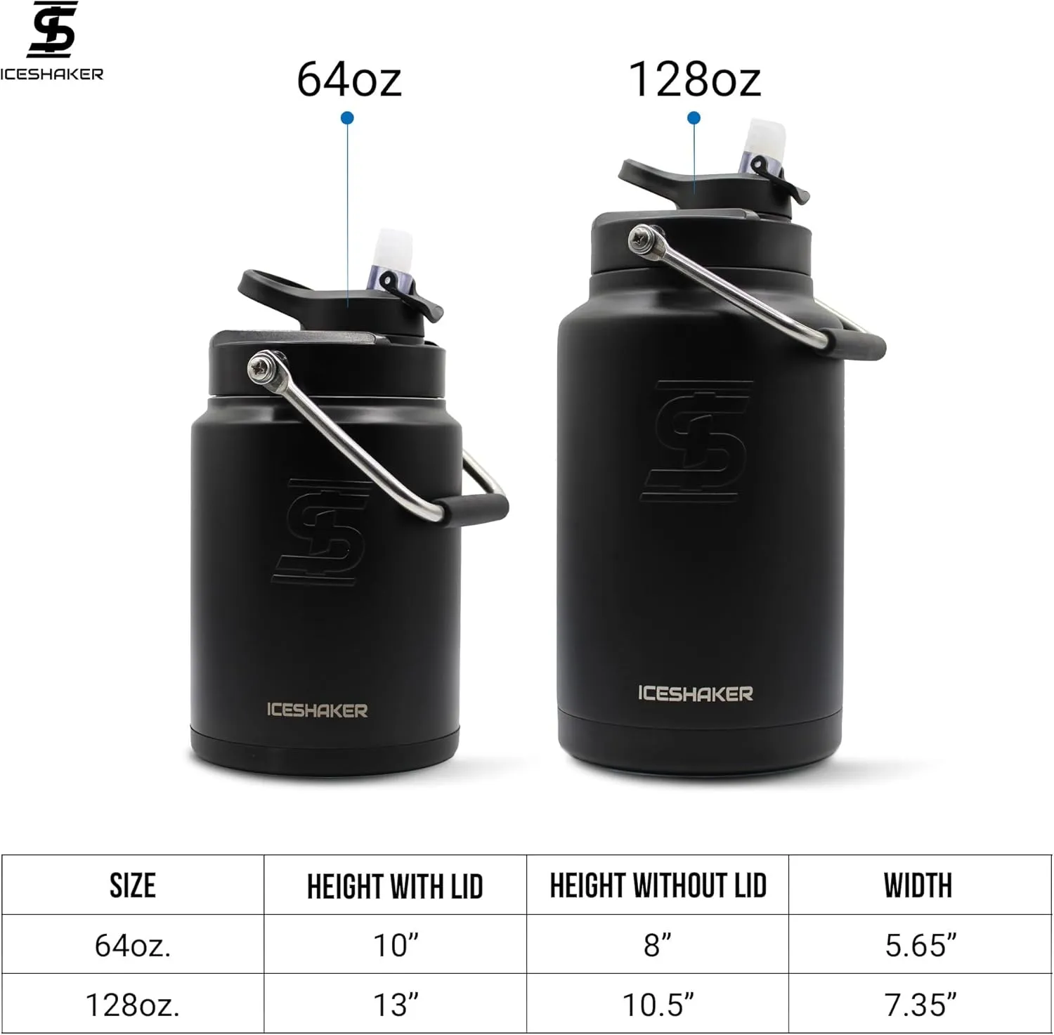 Ice Shaker Insulated Stainless Steel Half Gallon Water Jug | 64 oz, White | Stays Cold for 60  Hours | Multi-purpose lid | Odor-Free Outdoor Water Jug for Sports, Camping, Hiking, Working Out