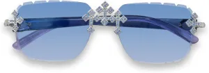 ICE STAR Iced-Out Triple Cross Sunglasses - Diamond-Cut Frameless Shades for Women, Hip-Hop Luxury Eyewear