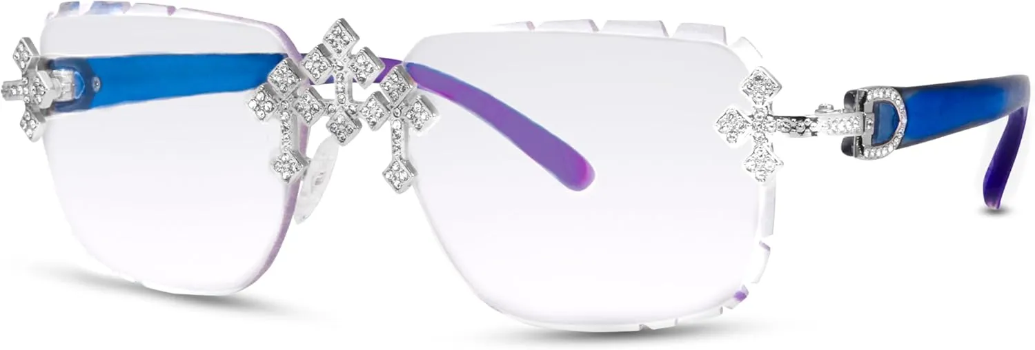 ICE STAR Iced-Out Triple Cross Sunglasses - Diamond-Cut Frameless Shades for Women, Hip-Hop Luxury Eyewear