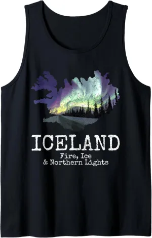 Icelandic Map Fire Ice Northern Lights Icelandic Souvenir Tank Top