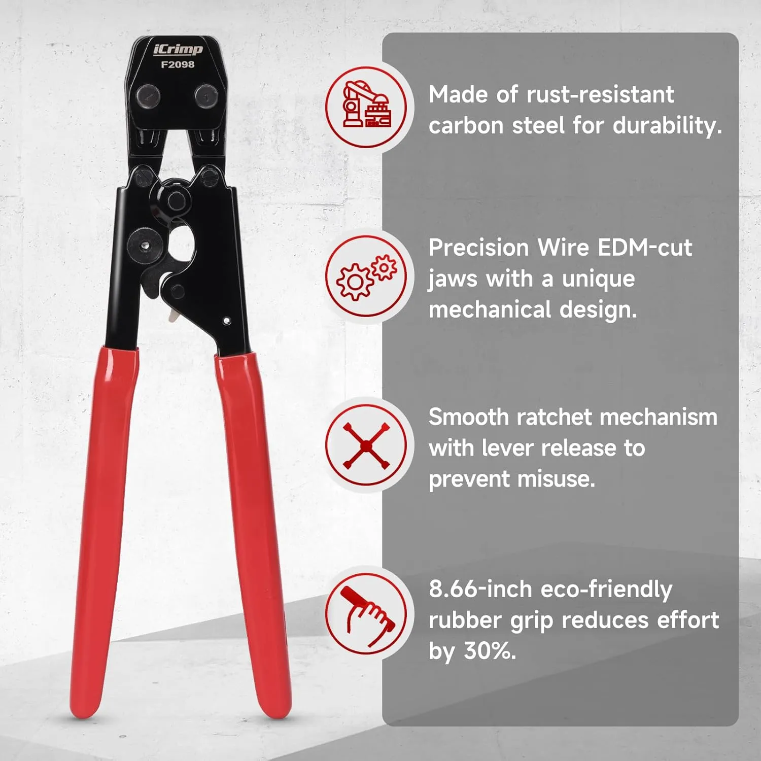 iCrimp PEX Pipe Clamp Cinch Tool Crimping Tool Crimper for Stainless Steel Clamps from 3/8-inch to 1-inch with 1/2-inch 20PCS and 3/4-inch 10PCS SS PEX Clamps