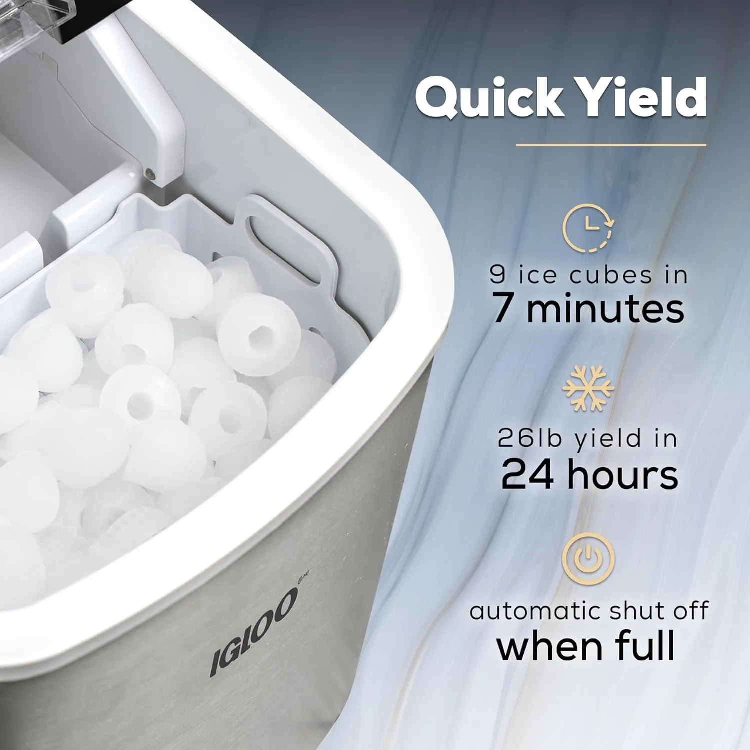 Igloo Automatic Self-Cleaning Portable Electric Countertop Ice Maker Machine with Handle, 26 Pounds in 24 Hours, 9 Ice Cubes Ready in 7 Minutes, with Ice Scoop and Basket, Stainless Steel