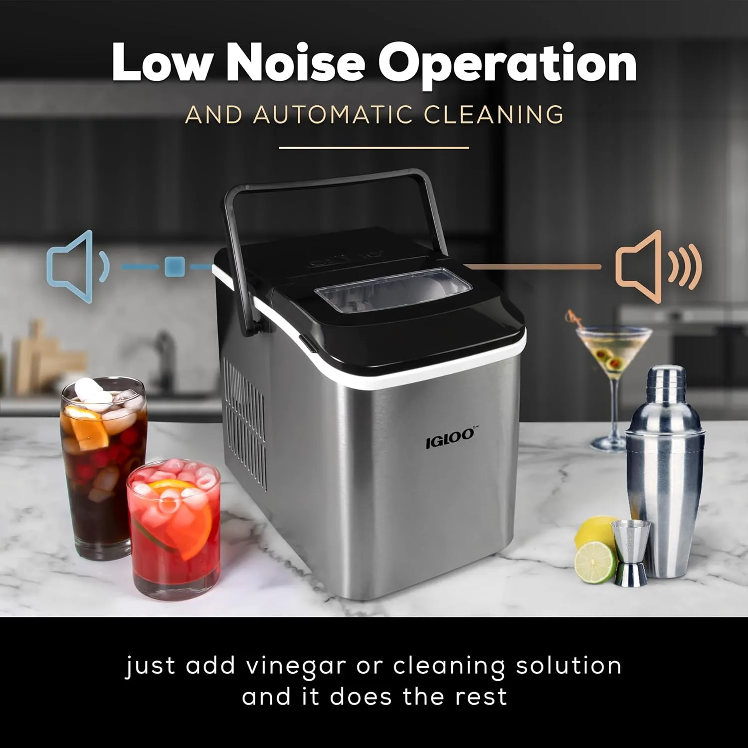 Igloo Automatic Self-Cleaning Portable Electric Countertop Ice Maker Machine with Handle, 26 Pounds in 24 Hours, 9 Ice Cubes Ready in 7 Minutes, with Ice Scoop and Basket, Stainless Steel