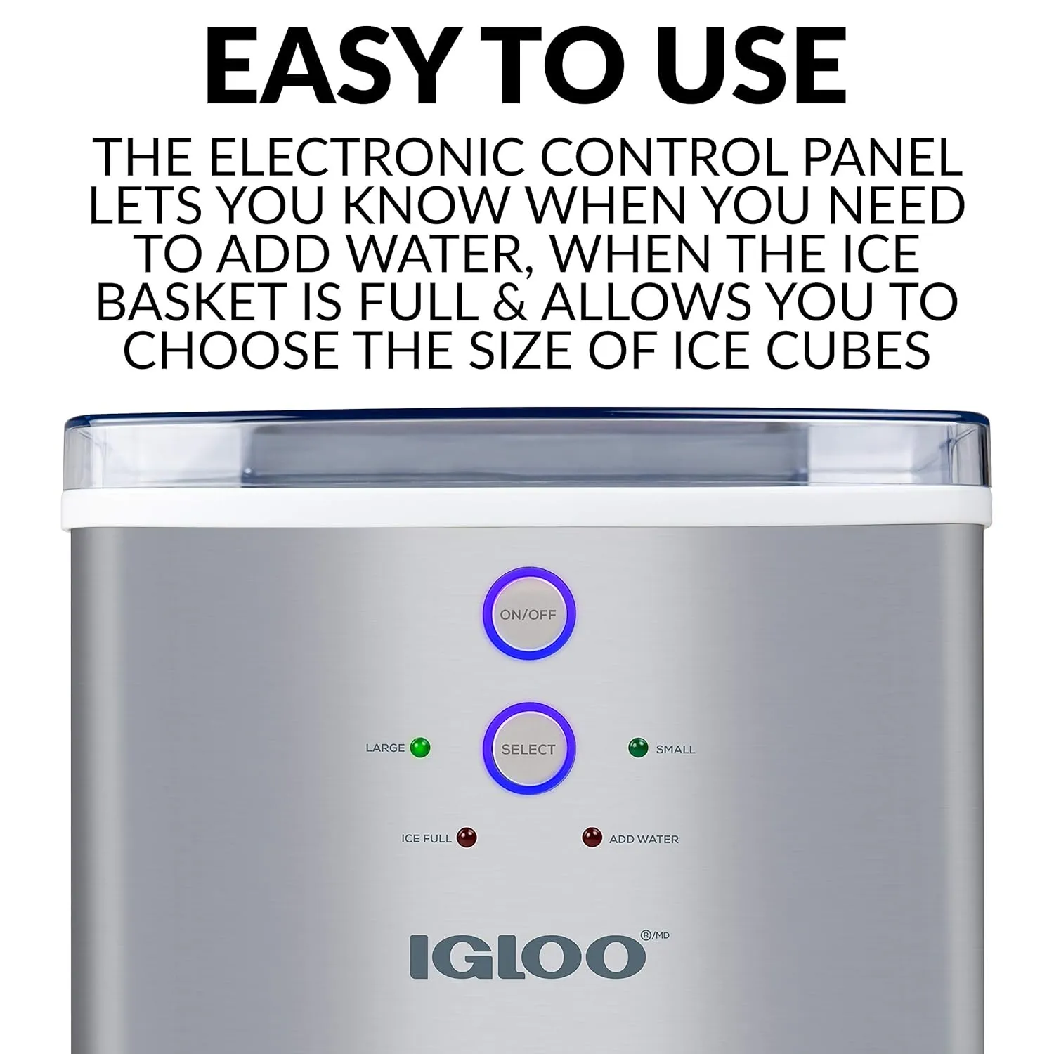 Igloo Electric Countertop Ice Maker Machine - Automatic and Portable - 33 Pounds in 24 Hours - Icecube Maker - Plastic Scoop and Basket - Ideal for Iced Coffee and Cocktails - Stainless Steel