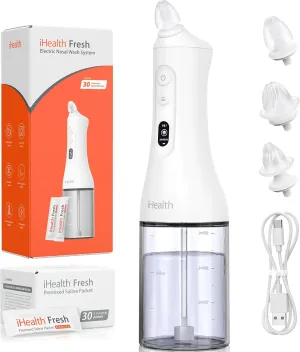 iHealth Electric Nasal Irrigation System, Nose Cleaner Sinus Rinse, Neti Pot System with Monitored Temperature, Nasal Wash Care Starter Bundle - 400ml, 30 Nasal Wash Salt Packets
