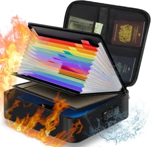 Important Document Organizer, Fireproof Document Safe/w Reflective Strip & Lock, Updated Waterproof Bag for File Storage, Portable for Travel, for Files, Certificates, Tax Paper(Updated-Black)
