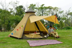 Indian Tent Tipi Outdoor Waterproof Double Layer Camping Tower Tent Family Camping Tent Yurt Teepee Tent for Outdoor Hiking 3-4 Person, Yellow
