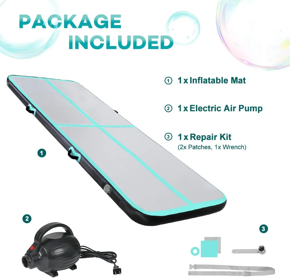 Inflatable Gymnastics Air Tumbling Track Mat 6ft 10ft 13ft 16ft 20ft, Air Tumble Track Mat with Electric Air Pump for Kids Adults Home Outdoor Training Cheerleader Yoga Water Park