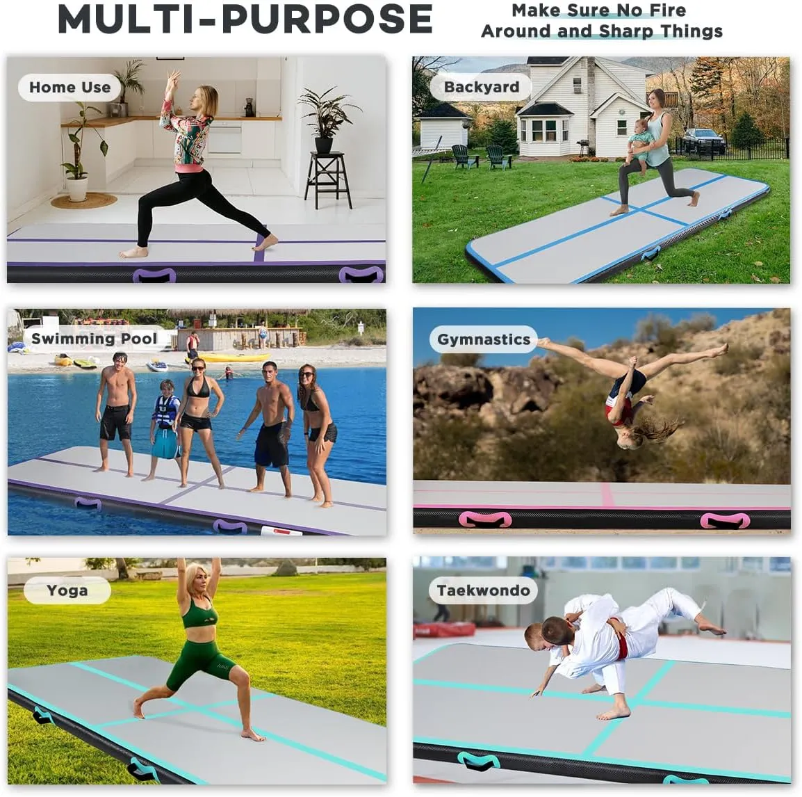 Inflatable Gymnastics Air Tumbling Track Mat 6ft 10ft 13ft 16ft 20ft, Air Tumble Track Mat with Electric Air Pump for Kids Adults Home Outdoor Training Cheerleader Yoga Water Park