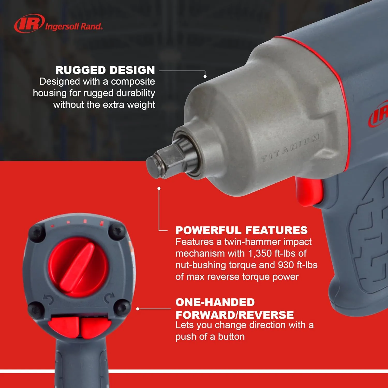Ingersoll Rand 2235TiMAX 1/2-Inch-Drive Air Impact Wrench with Up to 1,350 Foot-Pounds Torque Output