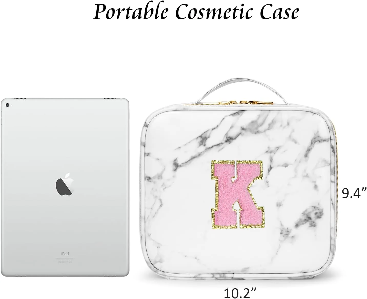 Initials Travel Makeup Train Case Birthday Mothers Day Gifts for Women, Personalized Makeup Box Organizer with Adjustable Dividers for Make up Brushes Toiletry Jewelry Digital Accessories, Marble, D.