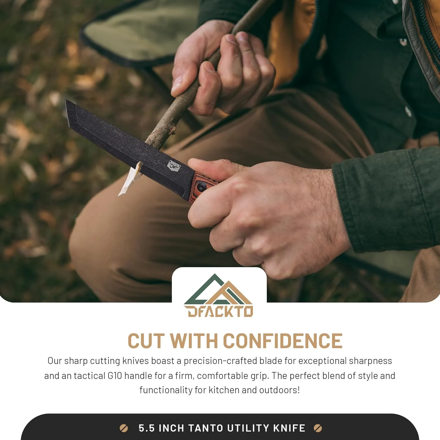 Interceptor Tanto 5.5 Inch Utility Knife – High Carbon Stainless Steel Full Tang Blade for Kitchen, Cooking, Camping & Outdoor Use – Slim Tactical Design w/ G10 Handle - Orange