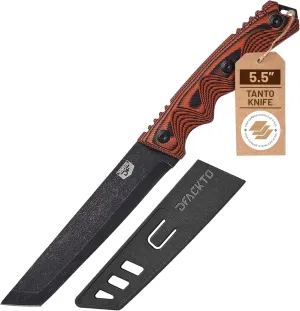 Interceptor Tanto 5.5 Inch Utility Knife – High Carbon Stainless Steel Full Tang Blade for Kitchen, Cooking, Camping & Outdoor Use – Slim Tactical Design w/ G10 Handle - Orange