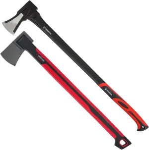 INTERTOOL Wood Splitting Maul and Felling Axe Set - 35-inch Ax and 28-inch Chopping Axe with Shock Absorbing Fiberglass Handles with Blade Protectors HT-0275-0296