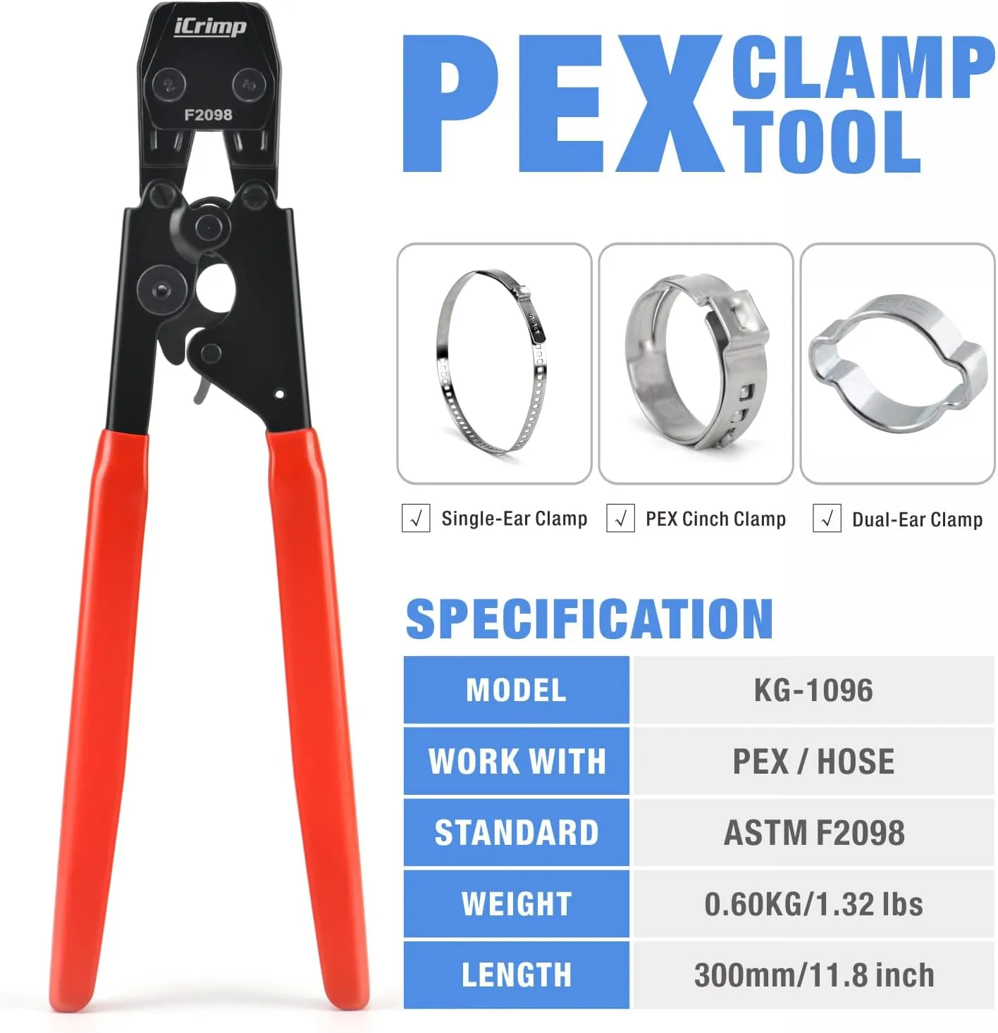IWISS Ratcheting PEX Cinch Tool for Fastening Stainless Clamps from 3/8-Inch to 1-Inch with Calibration Gauge Suits ASTM F2098 and Non F2098 Ear Hose Clamps