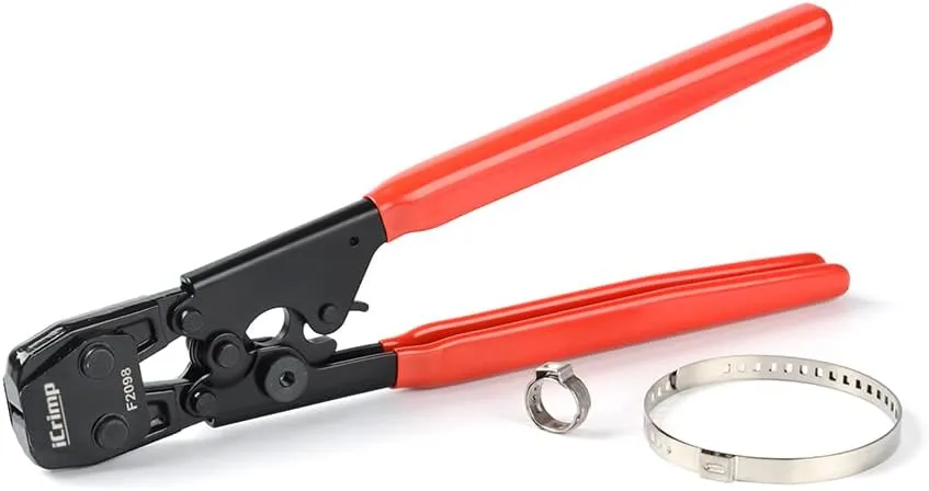 IWISS Ratcheting PEX Cinch Tool for Fastening Stainless Clamps from 3/8-Inch to 1-Inch with Calibration Gauge Suits ASTM F2098 and Non F2098 Ear Hose Clamps