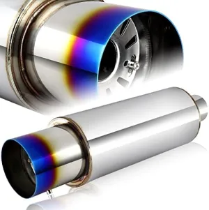 JDM 4" N1 Blue Burnt Tip T304 Stainless Steel Exhaust Resonator Canister Muffler 3" Inlet Silencer