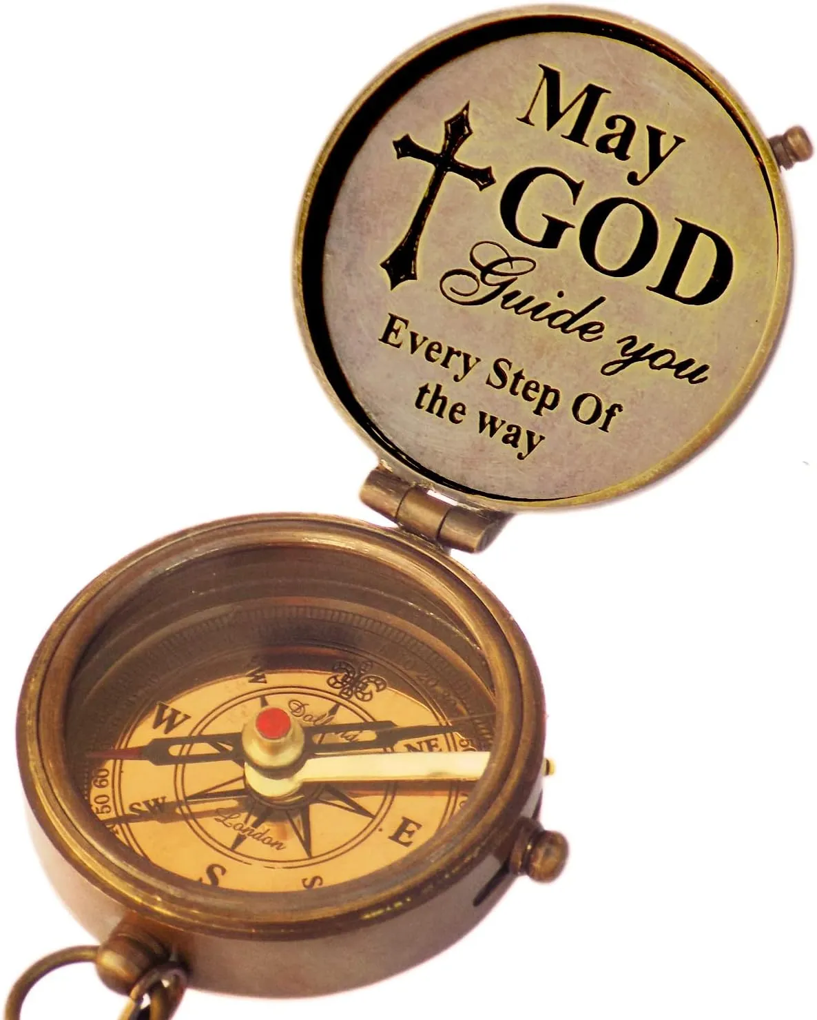 JD'Z COLLECTION Pocket Compass with Laether case - Antique Brass Nautical Decor Engraved Compass Baptism Gift Compass Confirmation Gifts Handmade Brass Compass