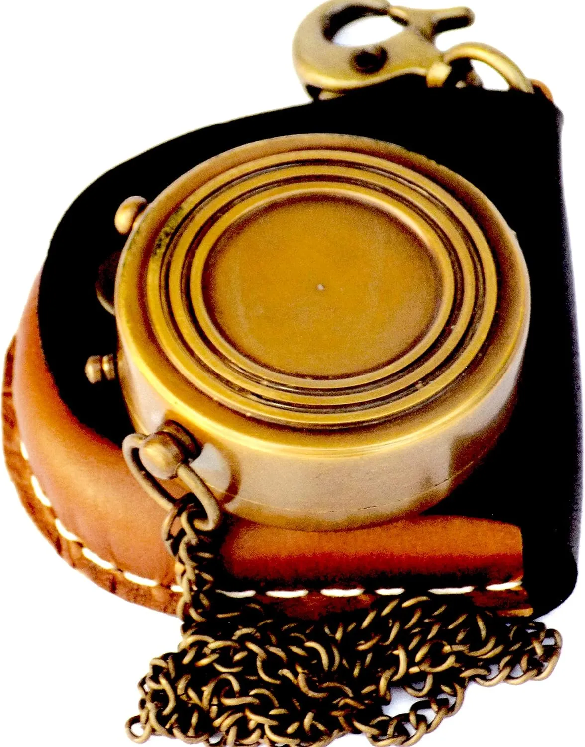 JD'Z COLLECTION Pocket Compass with Laether case - Antique Brass Nautical Decor Engraved Compass Baptism Gift Compass Confirmation Gifts Handmade Brass Compass