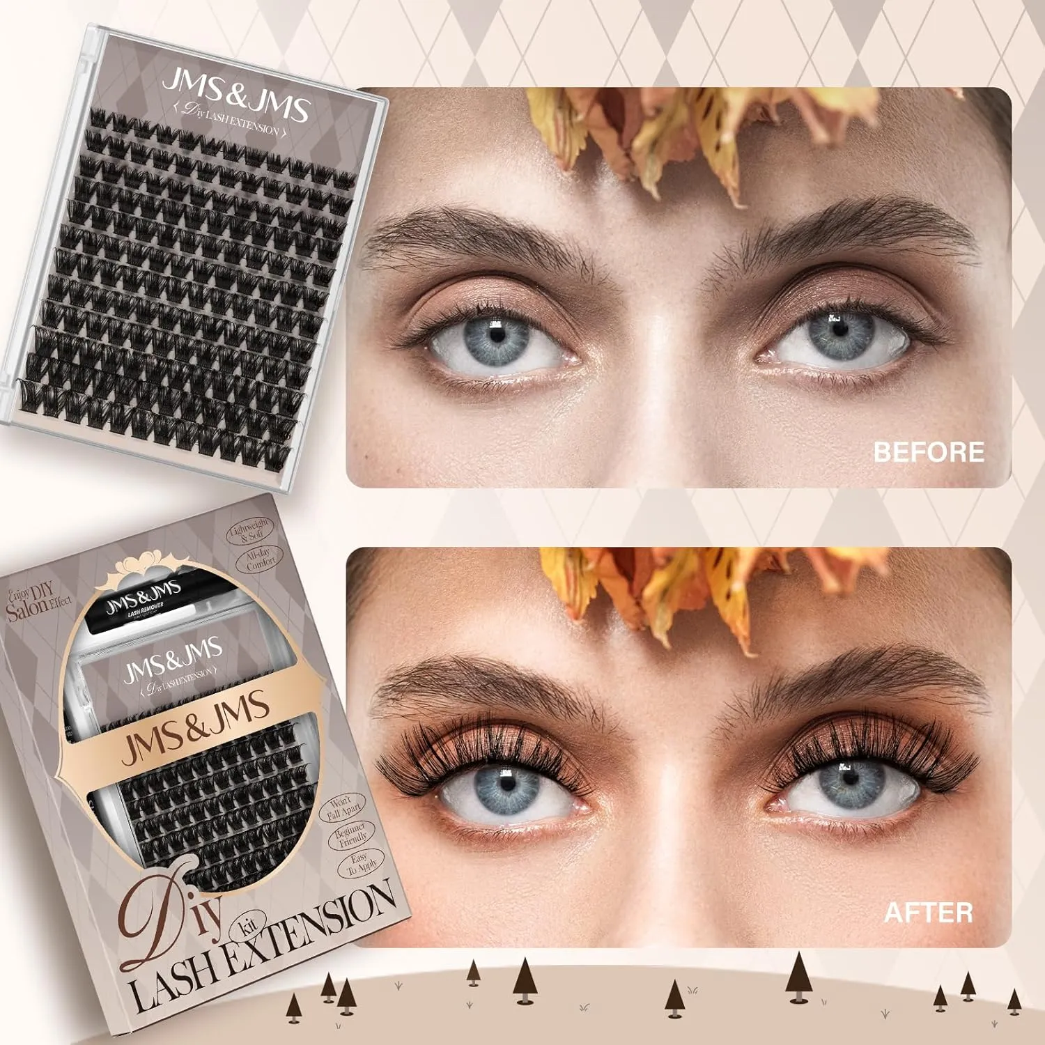 JMS&JMS Lash Clusters Kit 156 pcs Lash Extension Kit with Lash Bond and Seal Eyelash Applictor Lash Remover Eyelash Brush Lash Extension Kit for Beginner (MISS BELLA-8-18mix)