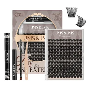 JMS&JMS Lash Clusters Kit 156 pcs Lash Extension Kit with Lash Bond and Seal Eyelash Applictor Lash Remover Eyelash Brush Lash Extension Kit for Beginner (MISS BELLA-8-18mix)